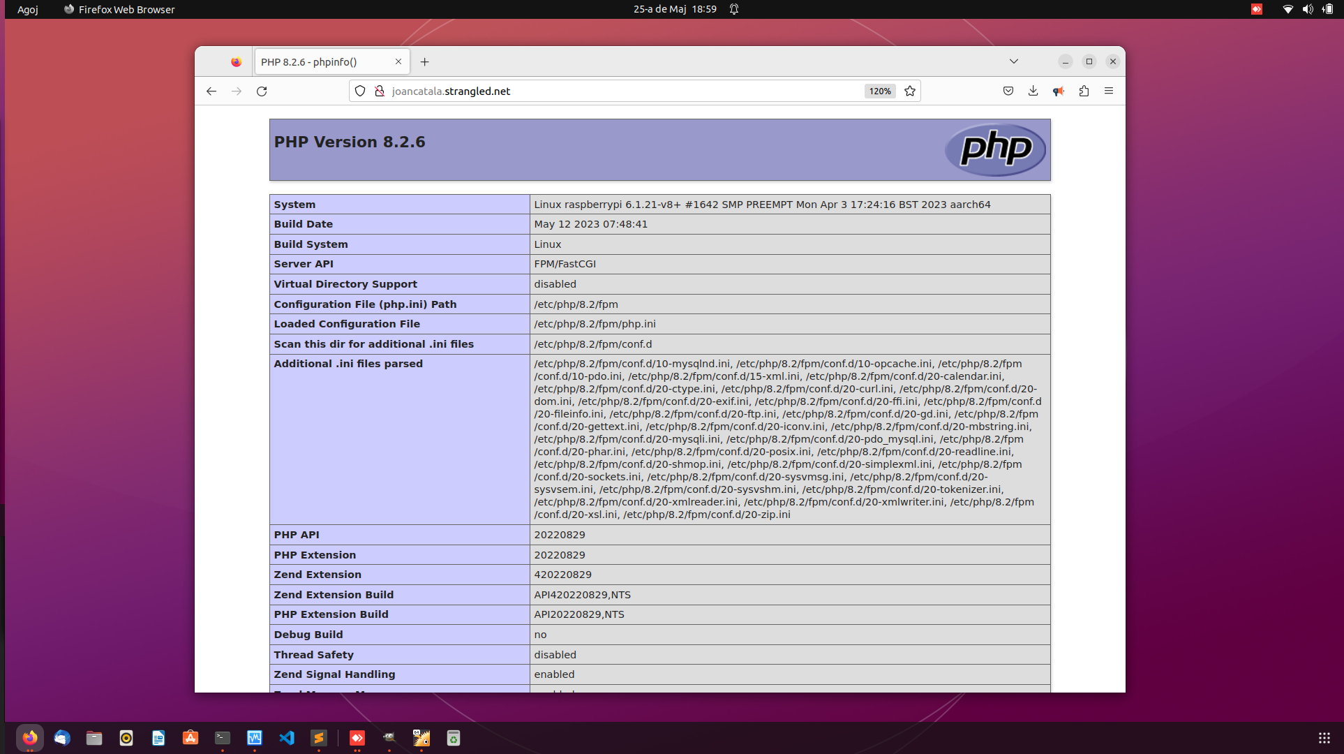 Veient la configuració i variables de PHP 8.2