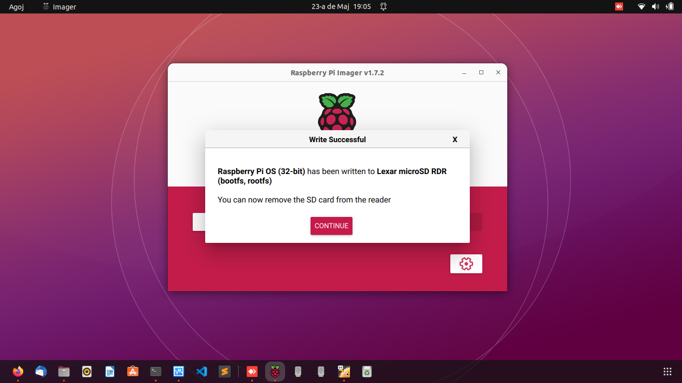 Acaba el procés d'instal·lació a Raspberry Pi Imager