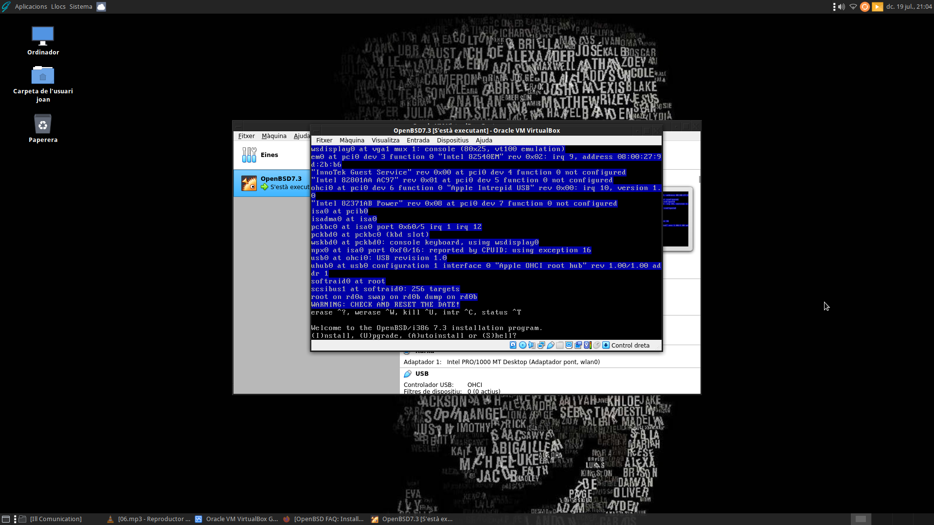 Captura de pantalla instal·lant OpenBSD 7.3 per al desenvolupament de projectes amb Drupal 10