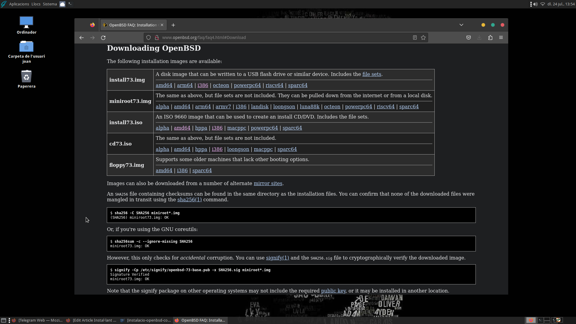Web oficial de descàrrega del projecte OpenBSD