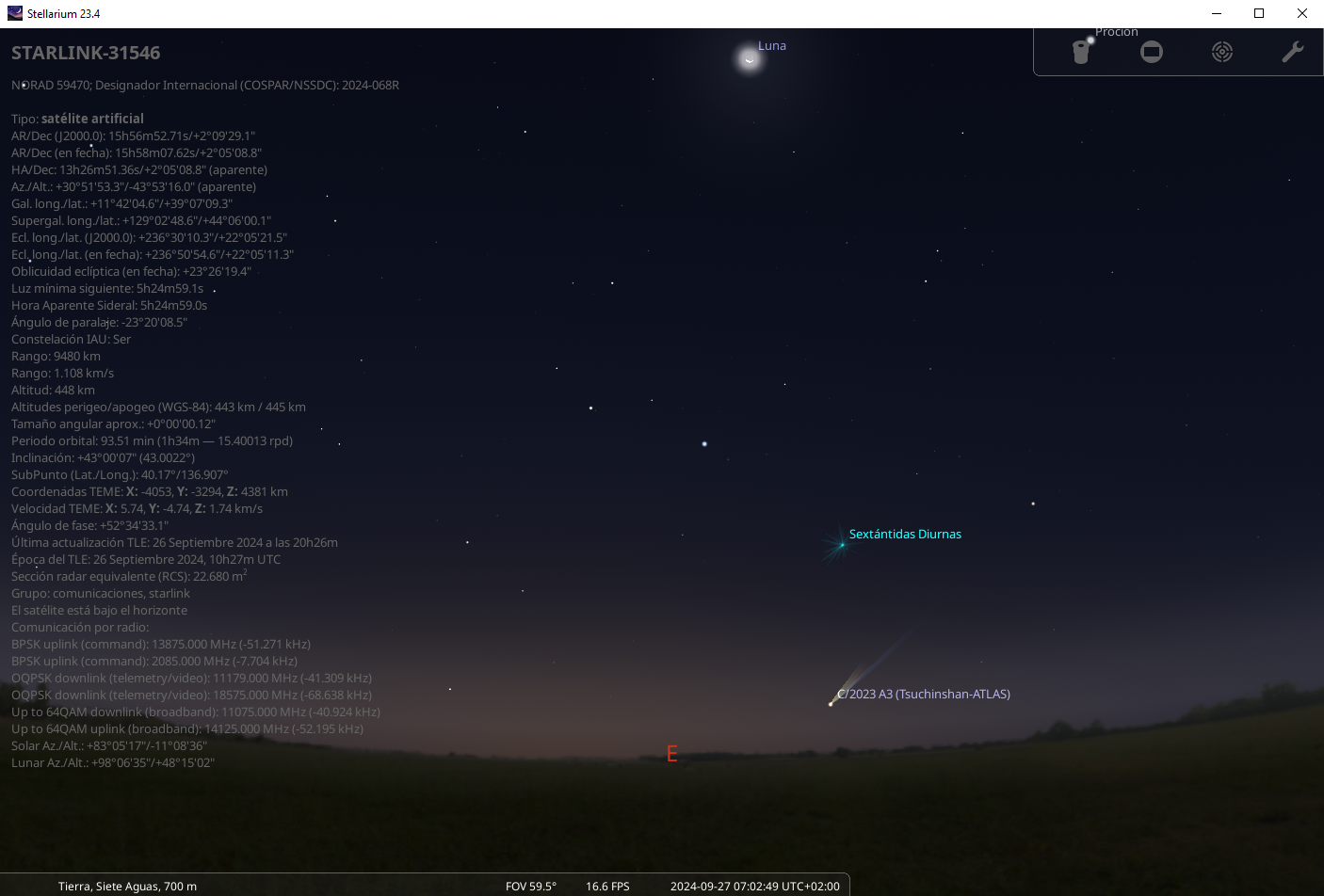 cometa C/2023 A3 (Tsuchinshan–ATLAS) en Stellarium