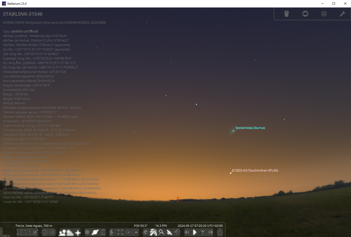 cometa C/2023 A3 (Tsuchinshan–ATLAS) en Stellarium