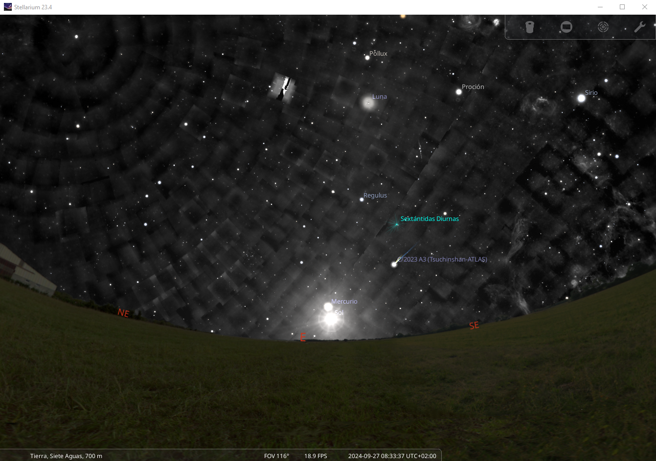 cometa C/2023 A3 (Tsuchinshan–ATLAS) en Stellarium