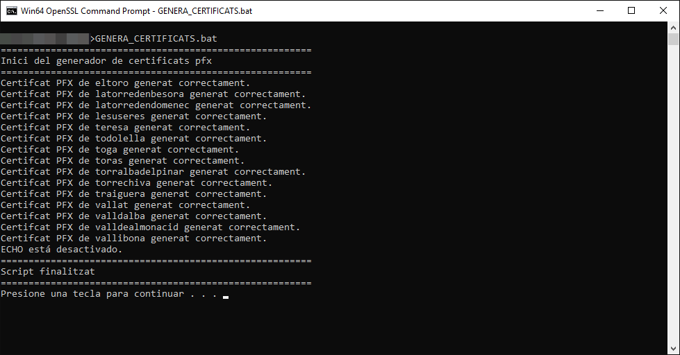 Script que genera certificats pfx al vol