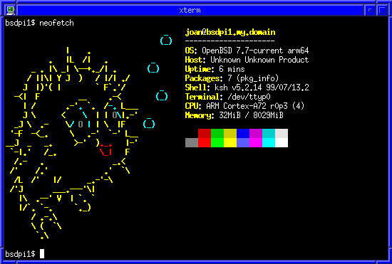 neofecht a OpenBSD 7.7 en una Raspberry Pi 4