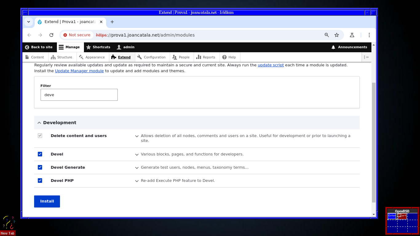  instal·lem el mòdul devel i php devel a Drupal
