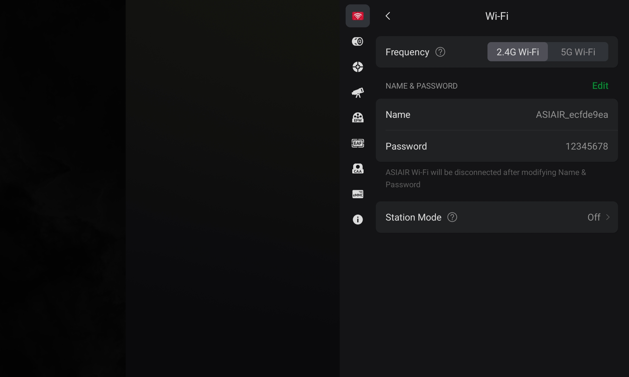 Configurar la wifi a AsiAir Plus