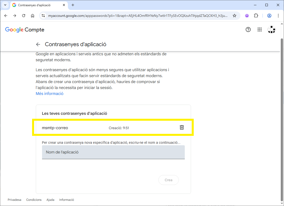 configurar contrasenya aplicacions google