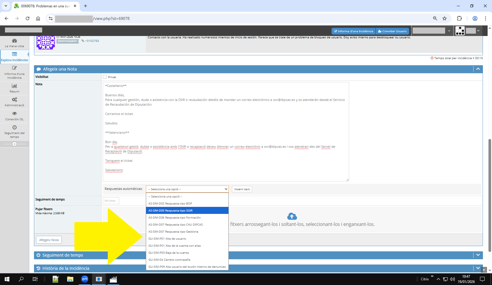 implementant respostes automàtiques en el Mantis Bug Tracker