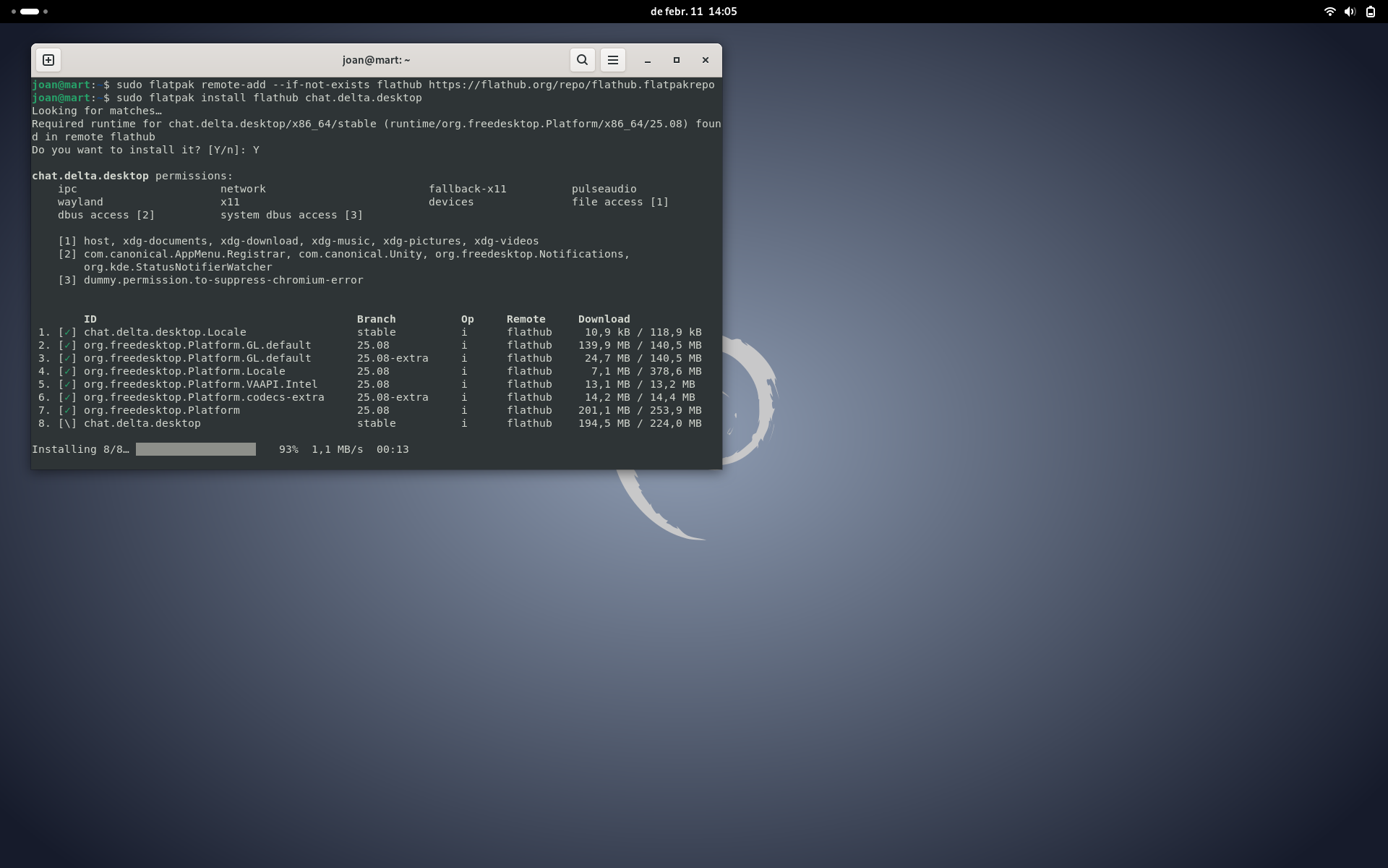 instal·lar Delta Chat a Debian 13 Trixie