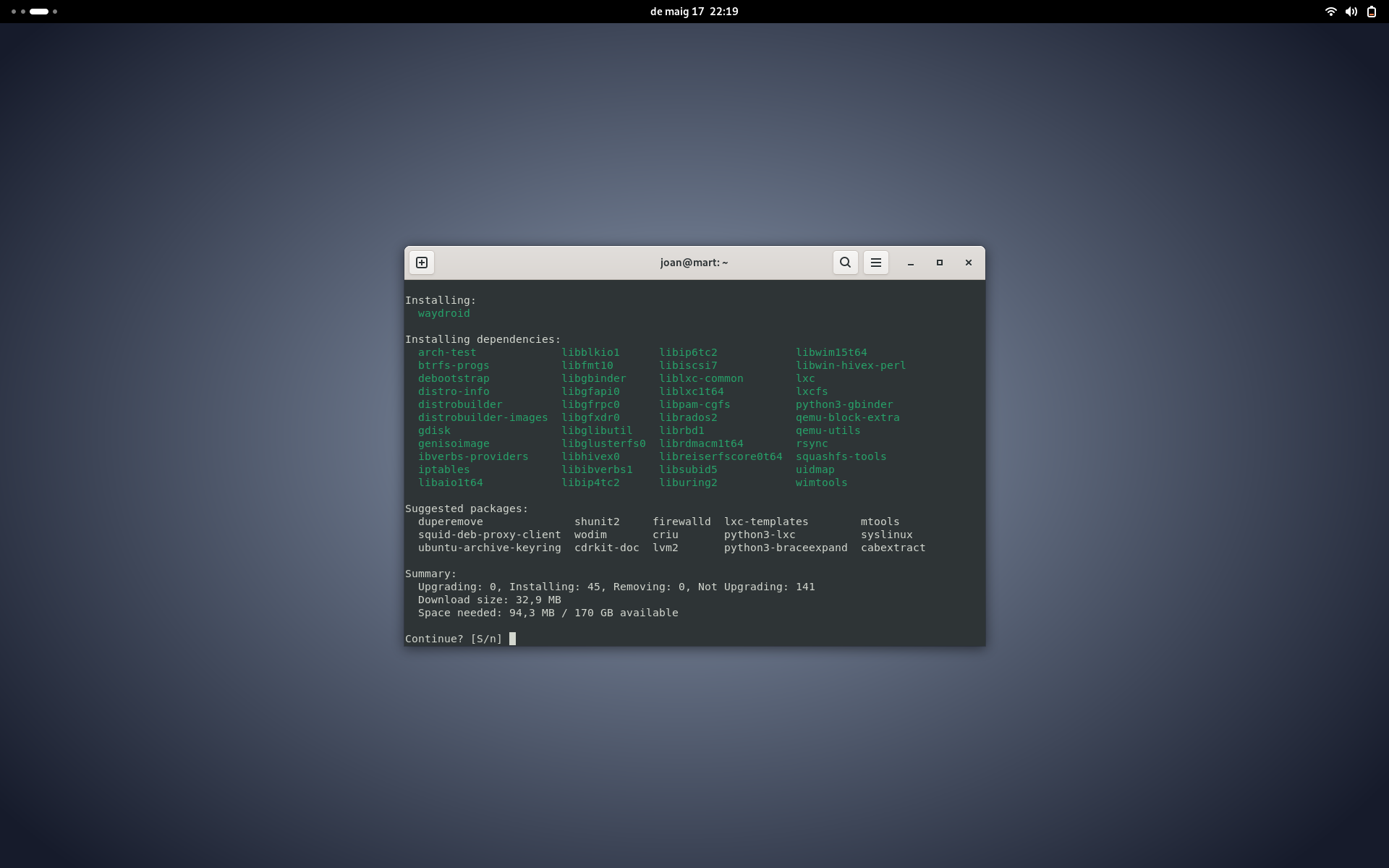 waydroid a Debian GNU/Linux 13 Trixie