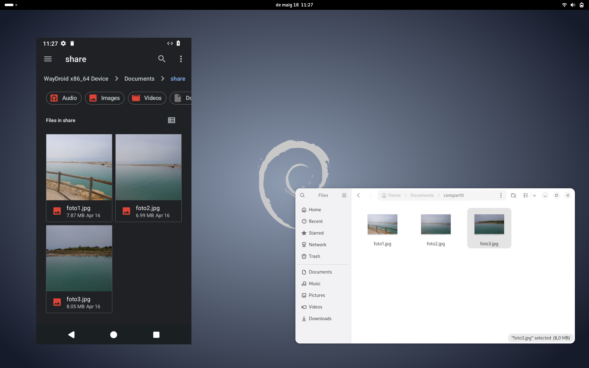 muntem directori i el compartim entre Debian i Android
