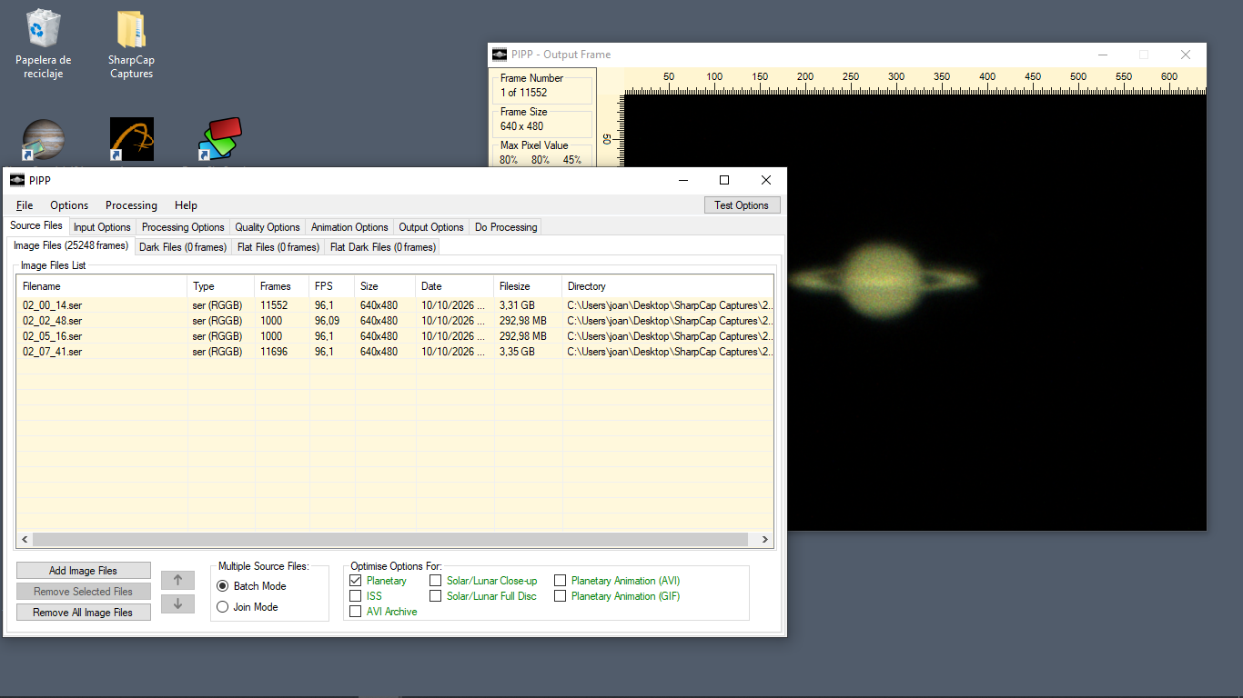 processant Saturn amb Sharpcap, pipp, AutoStakkert! i Astrosurface